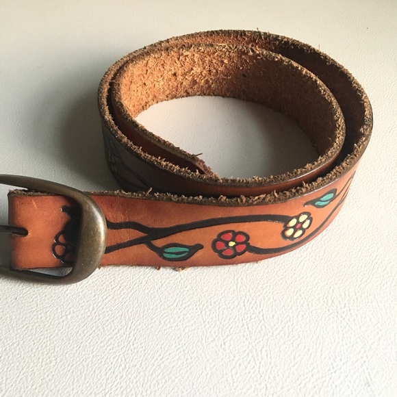 Accessories - Genuine leather floral embossed boho belt